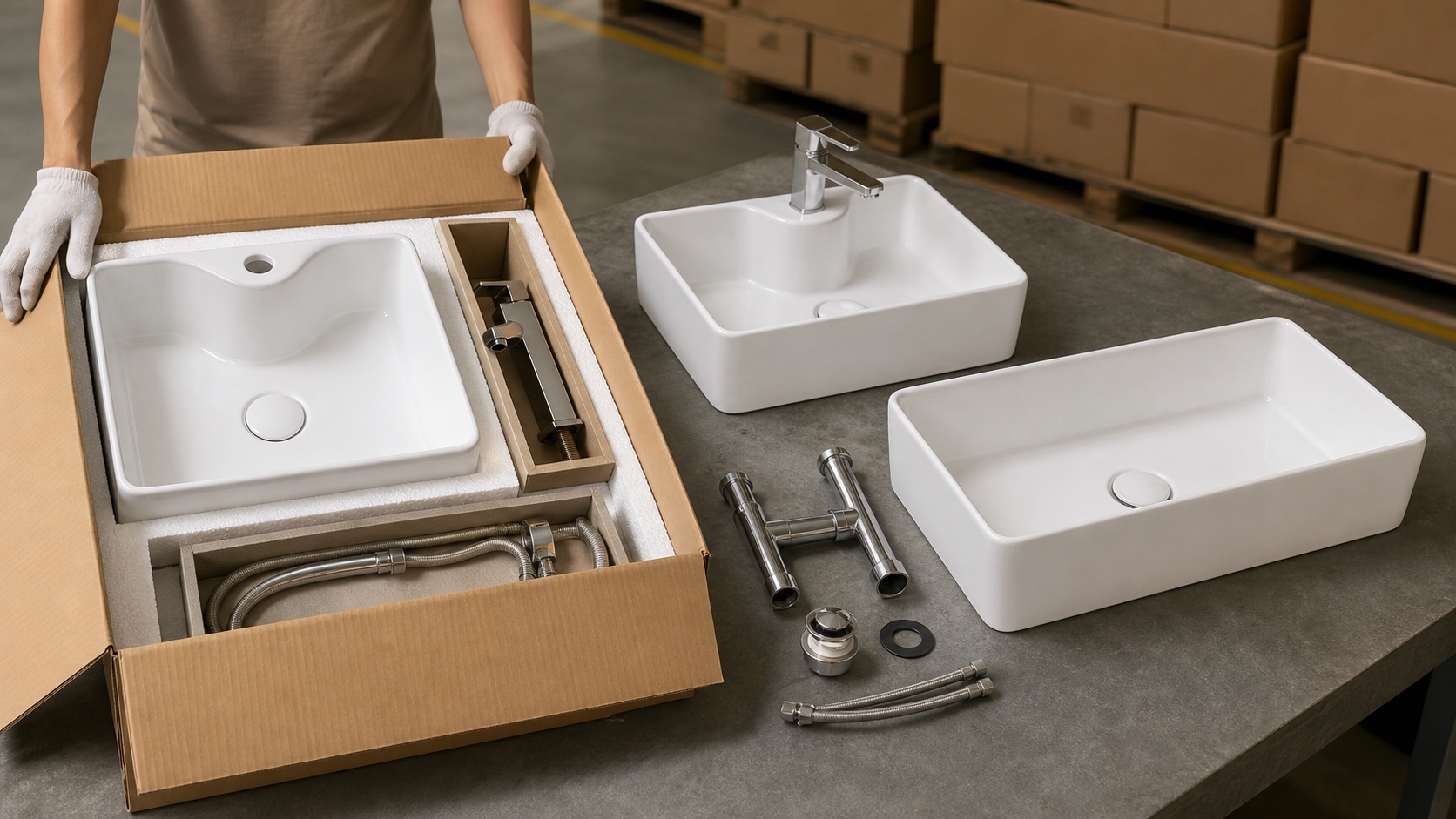 Countertop art basins faucets wastes and fittings checked as complete order kits