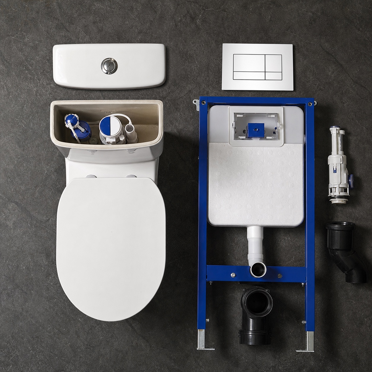 Close-coupled toilet and back-to-wall toilet concealed cistern systems compared