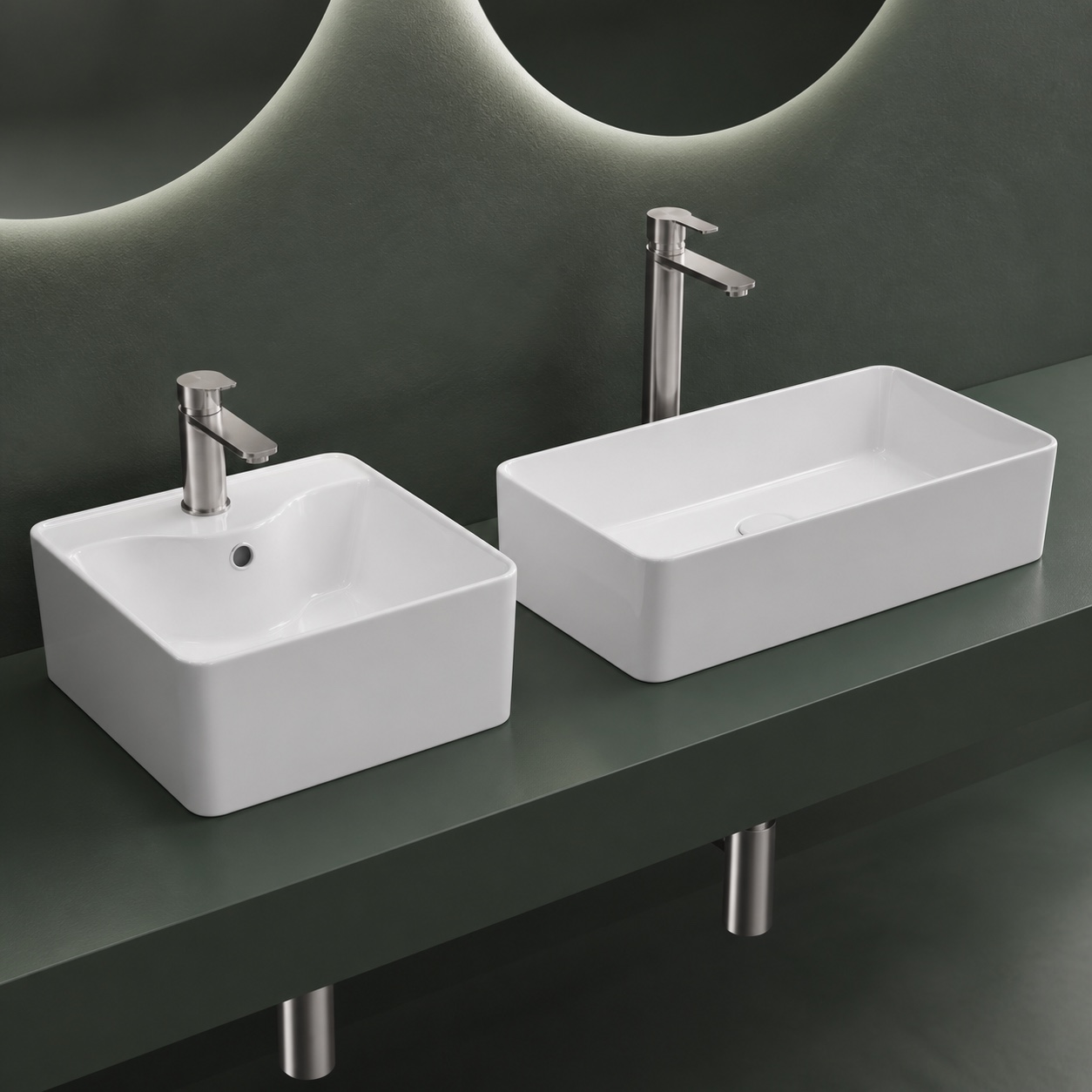 Ceramic countertop basins with a tap hole and without a tap hole compared