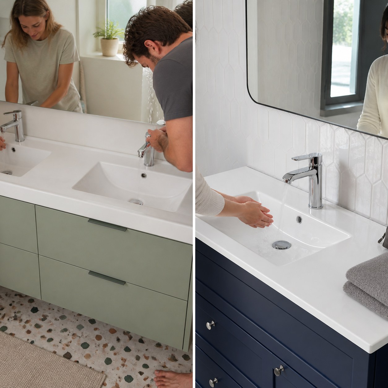 Single and double sink vanity layouts tested for simultaneous bathroom routines