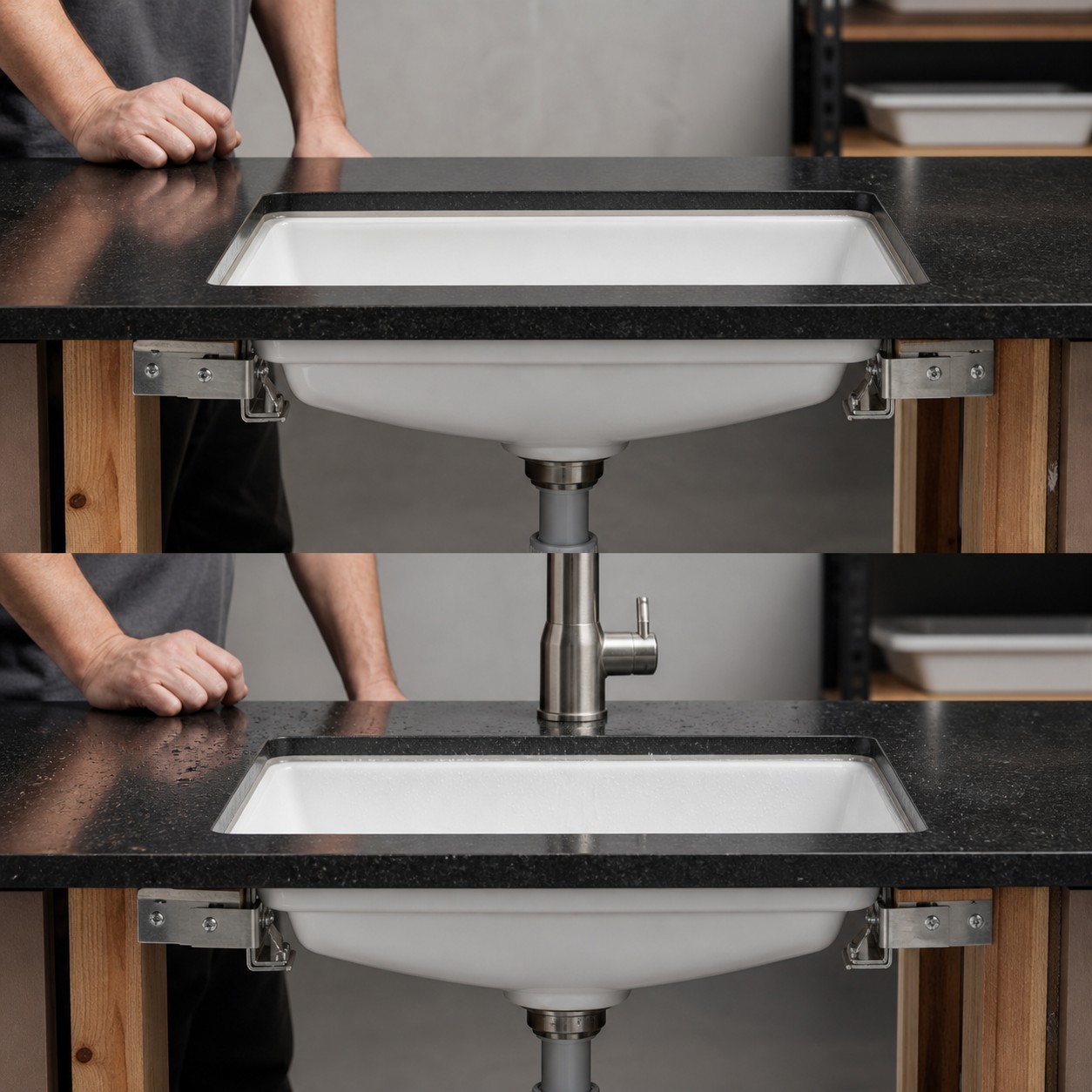 Undermount bathroom sink cutout reveal and dry-fit quality check