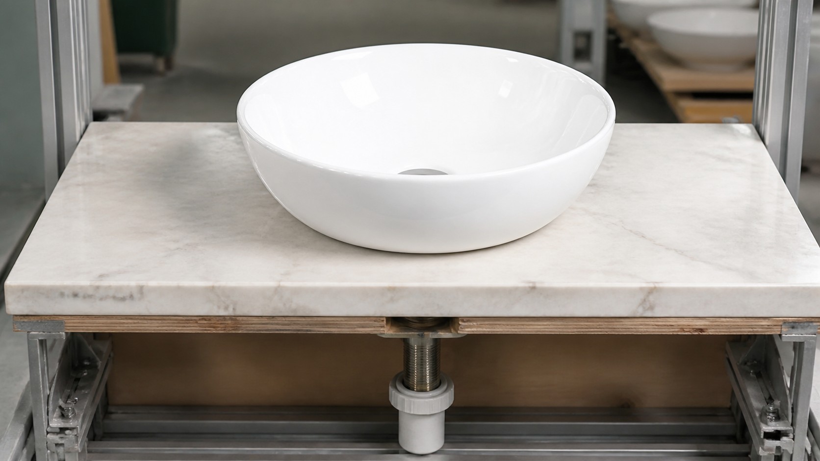 Vessel sink drain checked through model-specific countertop sample
