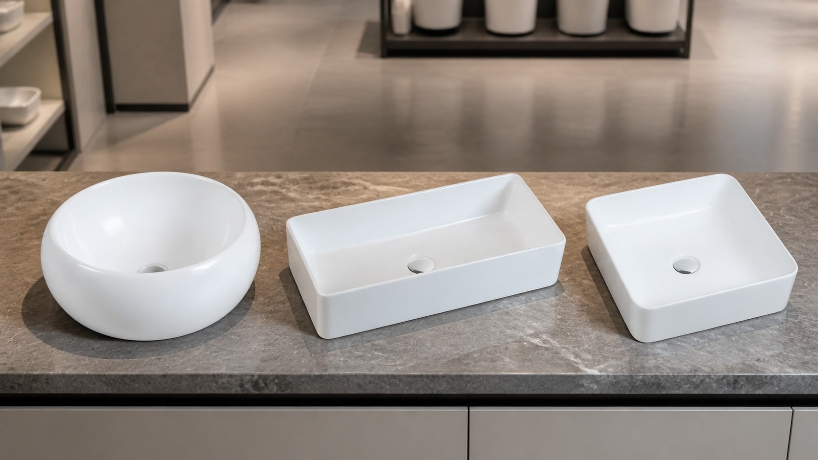 Different basin shapes checked against countertop clearances