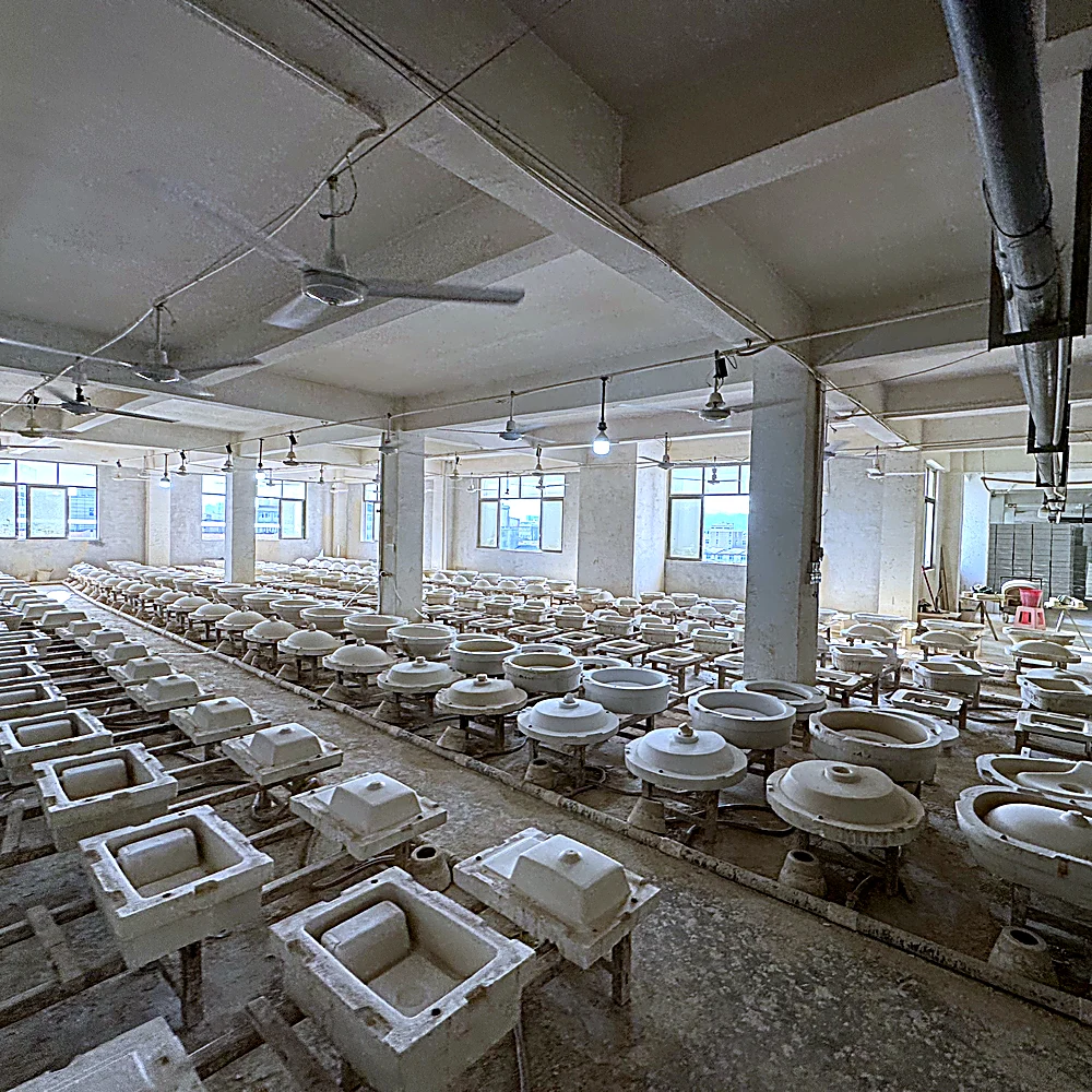 Chengda ceramic casting workshop — rows of plaster moulds