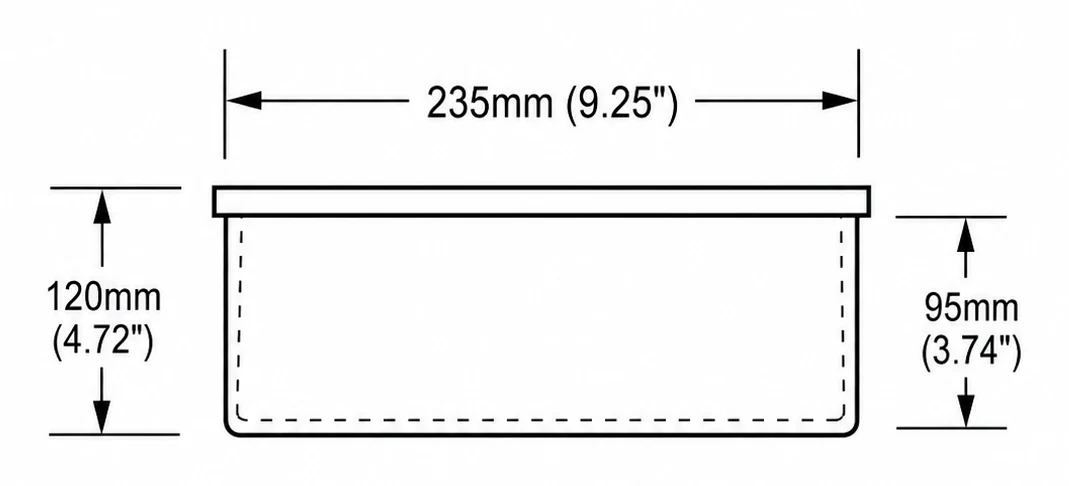 A106 cross-section — dimensions in mm and inches