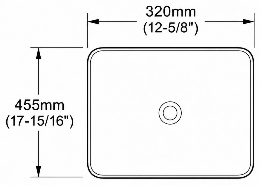 A107 plan view — dimensions in mm and inches