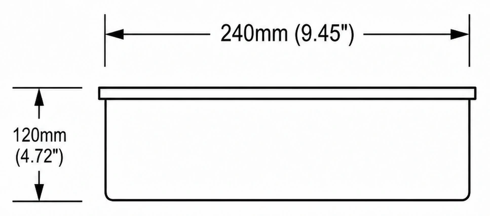 A115 cross-section — dimensions in mm and inches