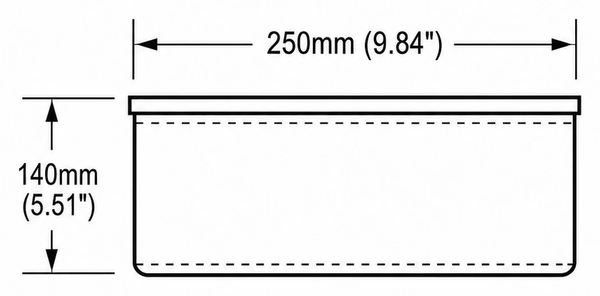 A116 cross-section — dimensions in mm and inches