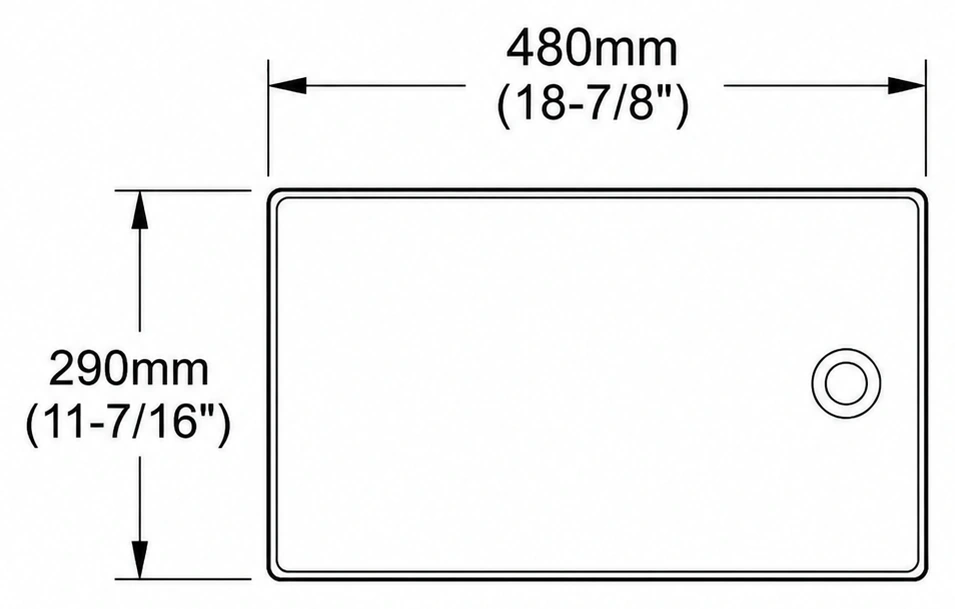 A122 plan view — dimensions in mm and inches