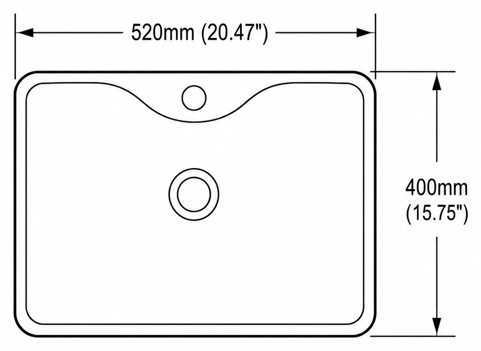 A124 plan view — dimensions in mm and inches