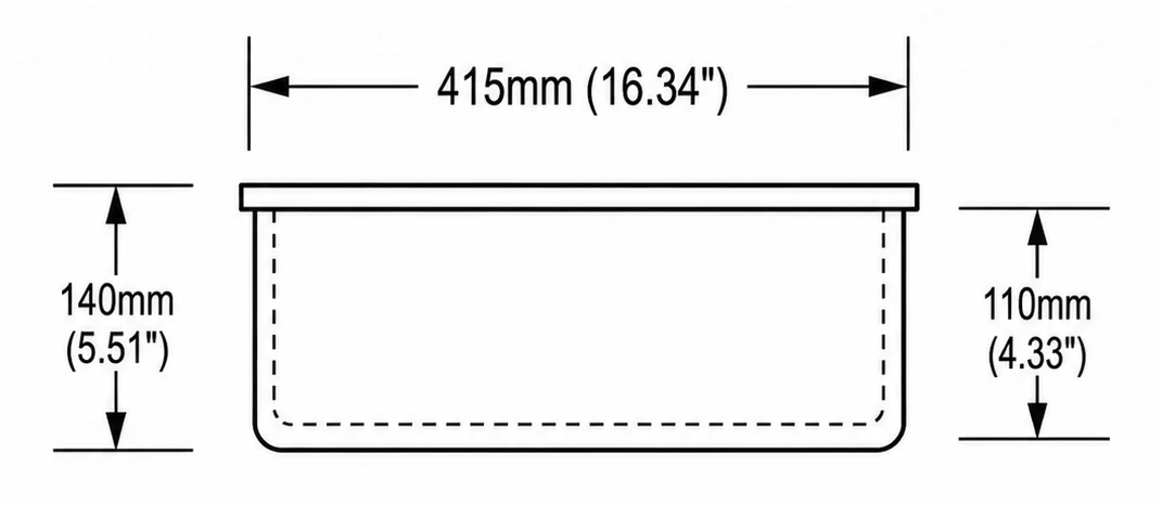 A203 cross-section — dimensions in mm and inches