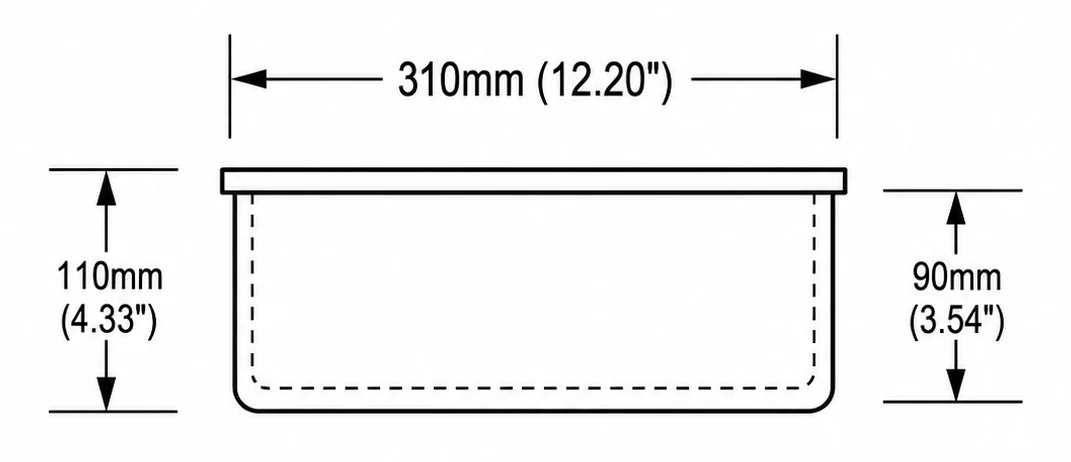 A204 cross-section — dimensions in mm and inches