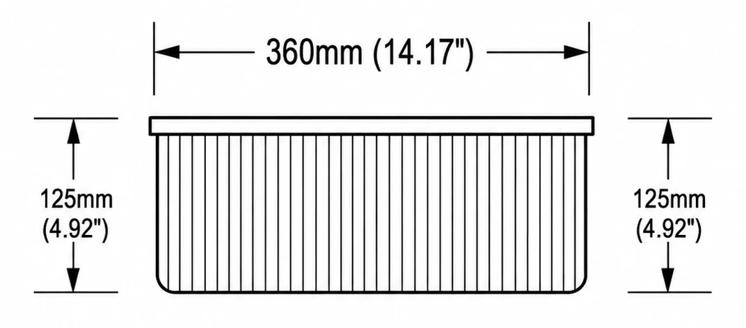 A205 cross-section — dimensions in mm and inches