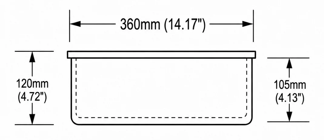 A206 cross-section — dimensions in mm and inches