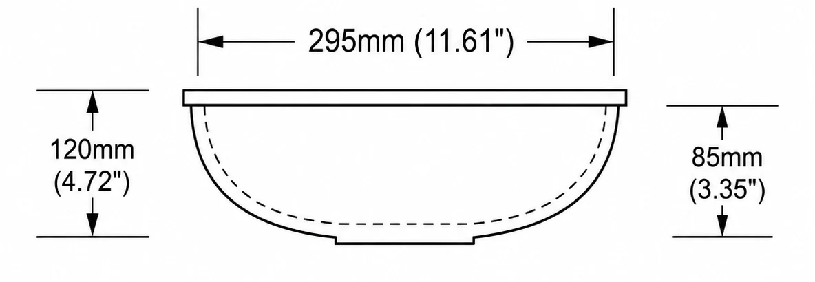 A208 cross-section — dimensions in mm and inches