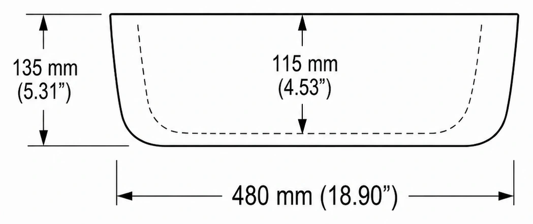 A209 cross-section — dimensions in mm and inches