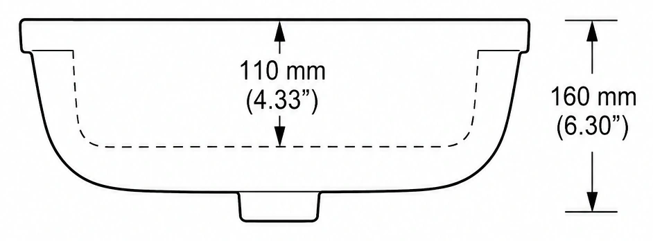 A210 cross-section — dimensions in mm and inches