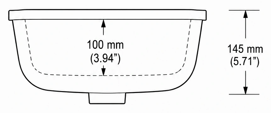 A212 cross-section — dimensions in mm and inches