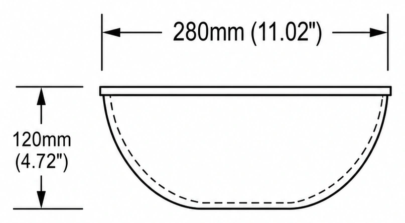 A225 cross-section — dimensions in mm and inches