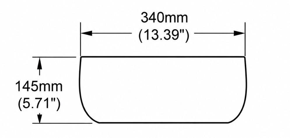 A230 cross-section — dimensions in mm and inches