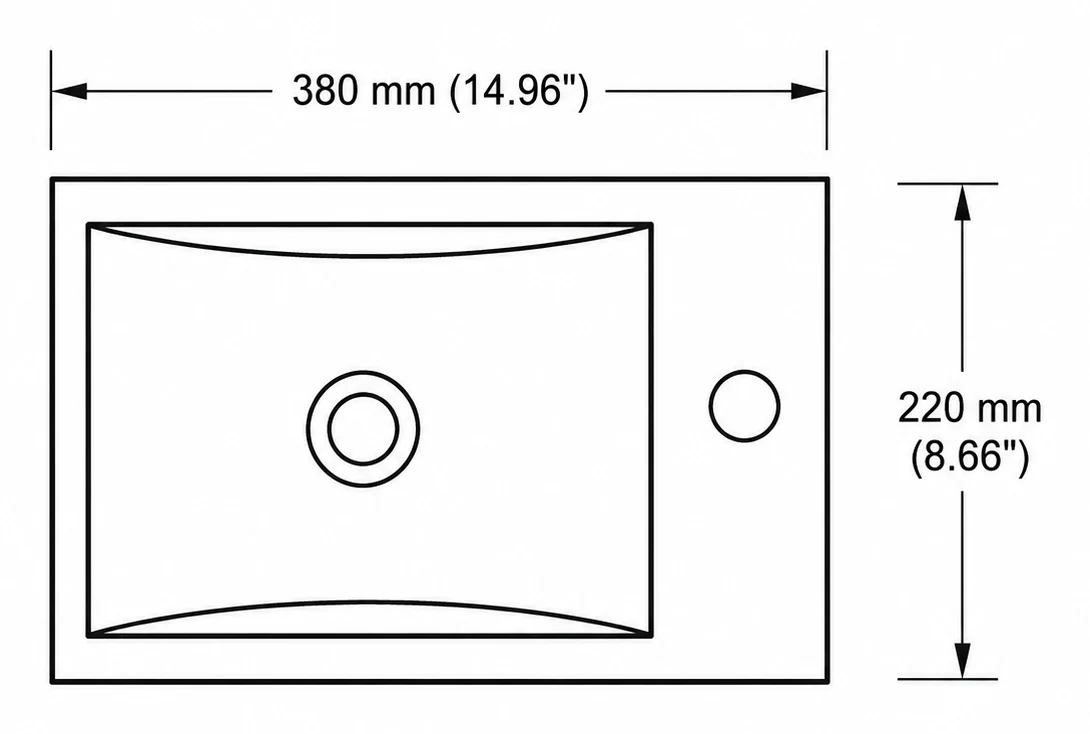 A301 plan view — dimensions in mm and inches