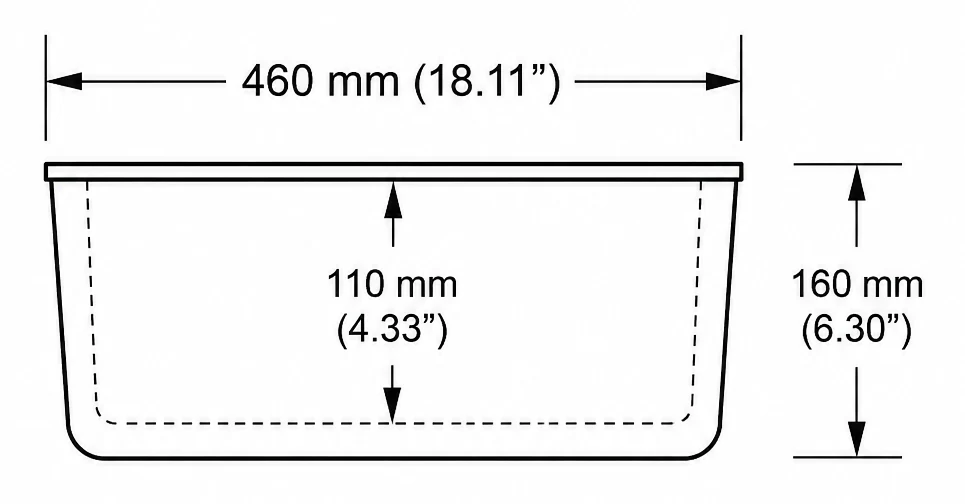 A303 cross-section — dimensions in mm and inches