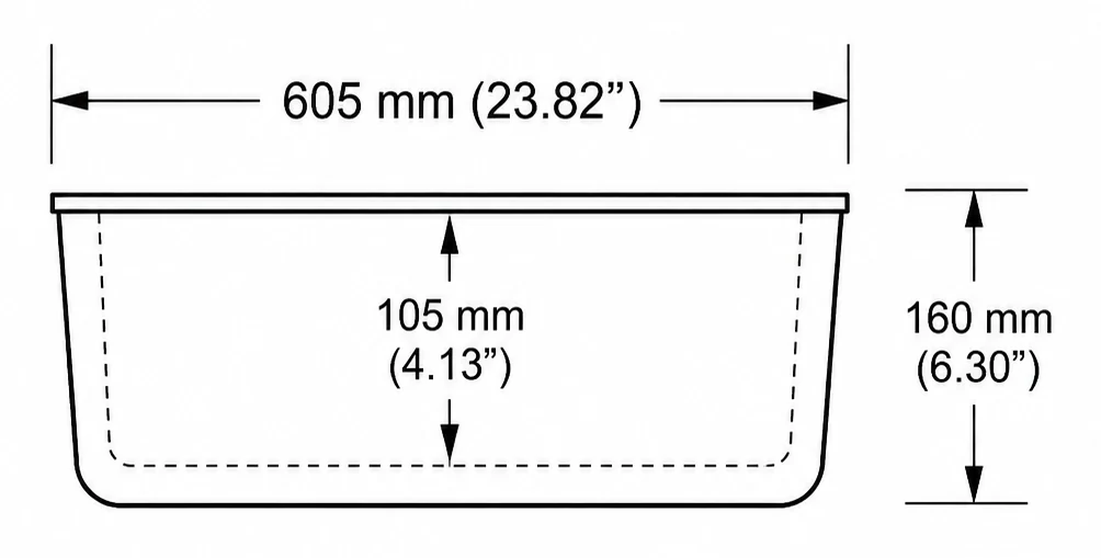 A305 cross-section — dimensions in mm and inches
