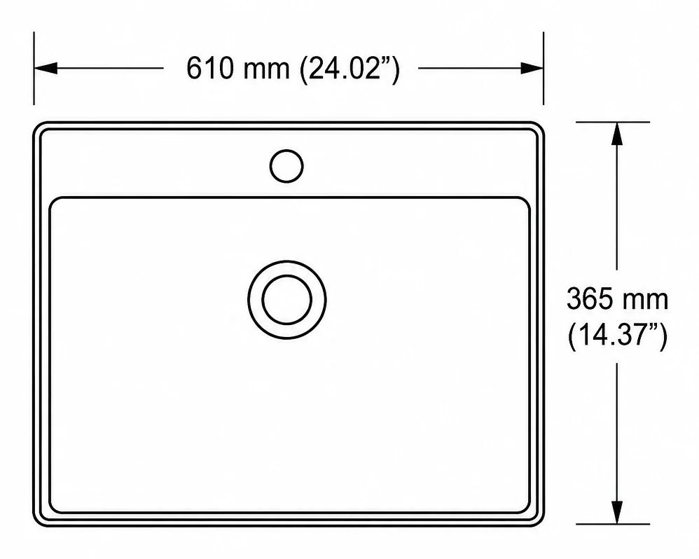A308 plan view — dimensions in mm and inches
