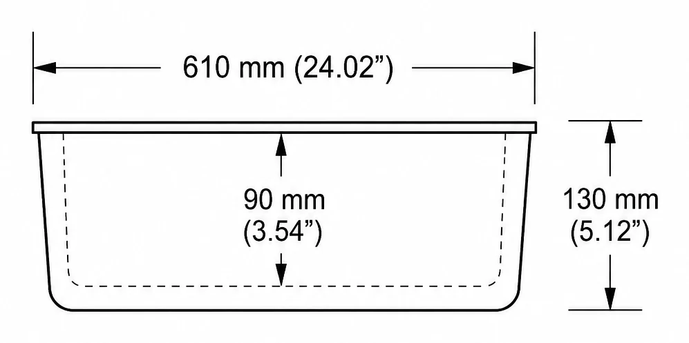 A308 cross-section — dimensions in mm and inches