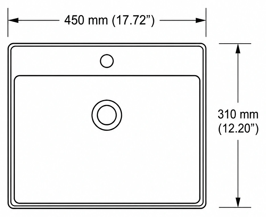 A313 plan view — dimensions in mm and inches