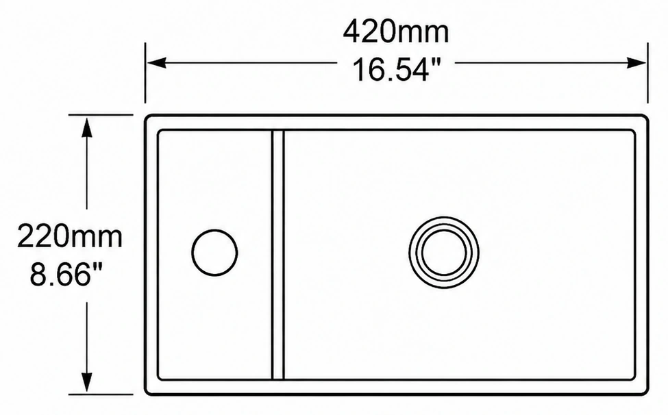 A318 plan view — dimensions in mm and inches