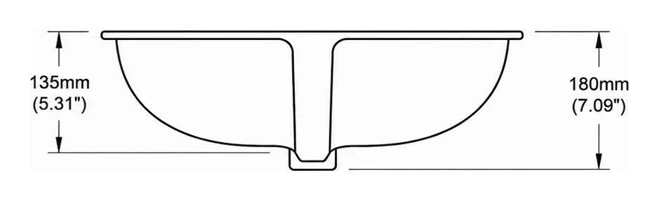 CB0116 cross-section — depth in mm and inches