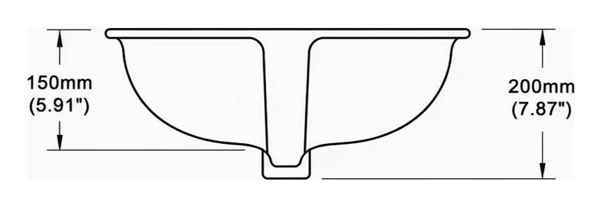 CB0222 cross-section — depth in mm and inches