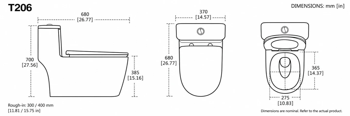 T206 floor-standing toilet dimensions and rough-in options