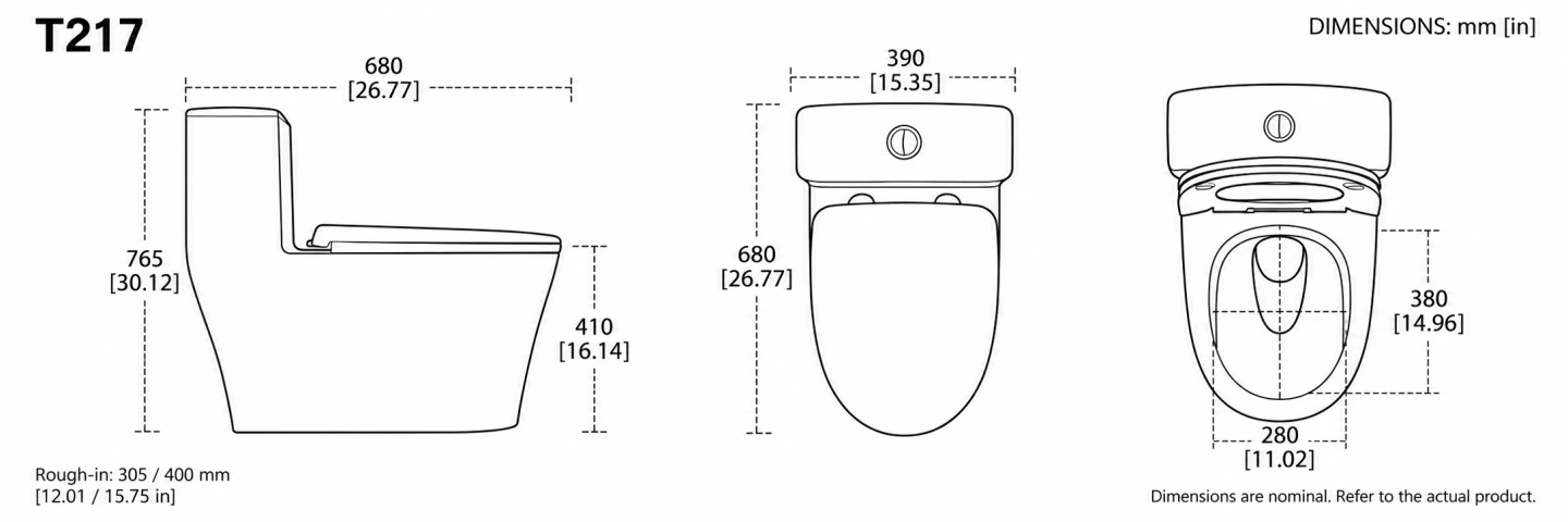 T217 floor-standing toilet dimensions and rough-in options