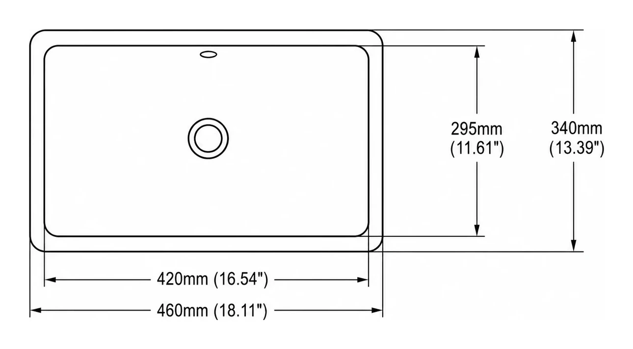 UB0118 plan view — dimensions in mm and inches