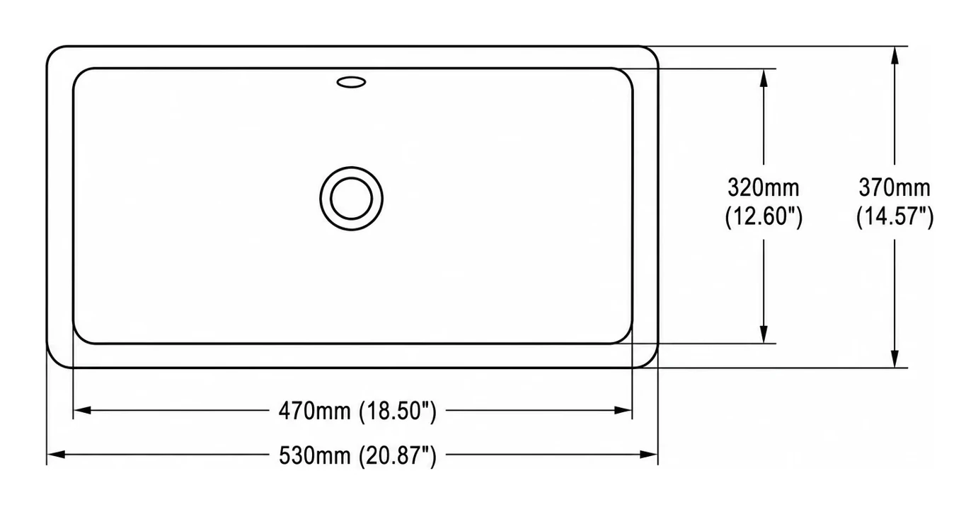 UB0121-D plan view — dimensions in mm and inches