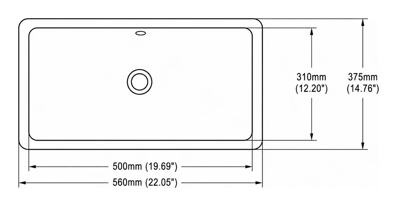UB0122 plan view — dimensions in mm and inches