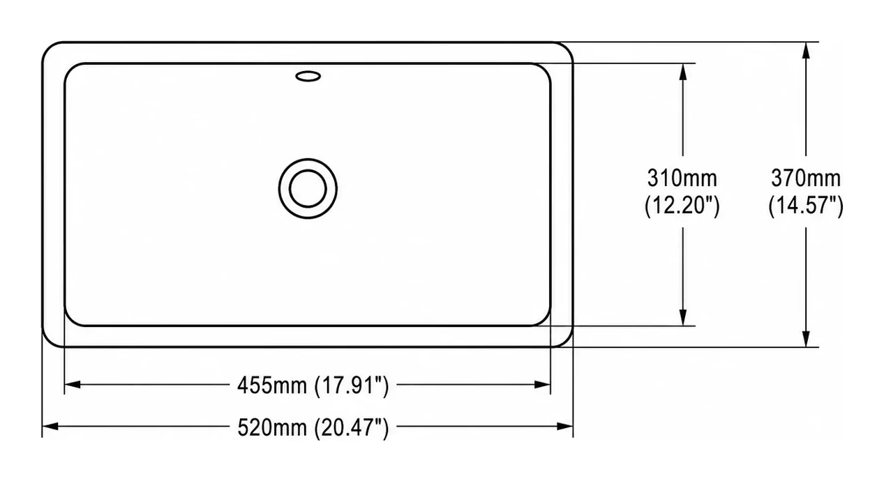 UB0219 plan view — dimensions in mm and inches