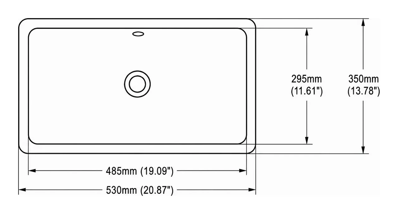 UB0221 plan view — dimensions in mm and inches