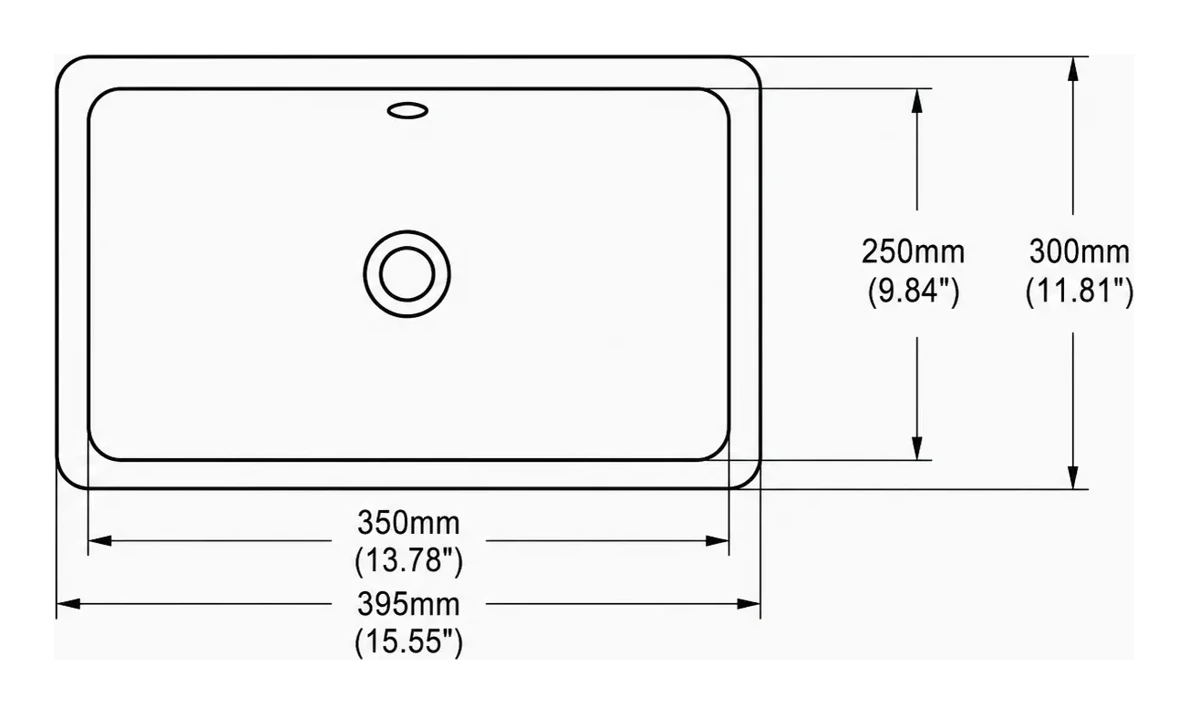 UB0316 plan view — dimensions in mm and inches
