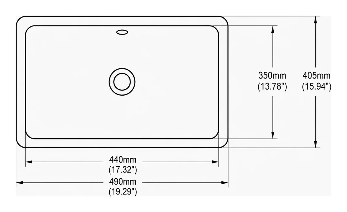 UB0320 plan view — dimensions in mm and inches