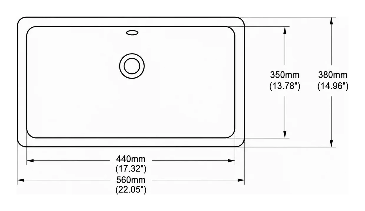 UB0322 plan view — dimensions in mm and inches