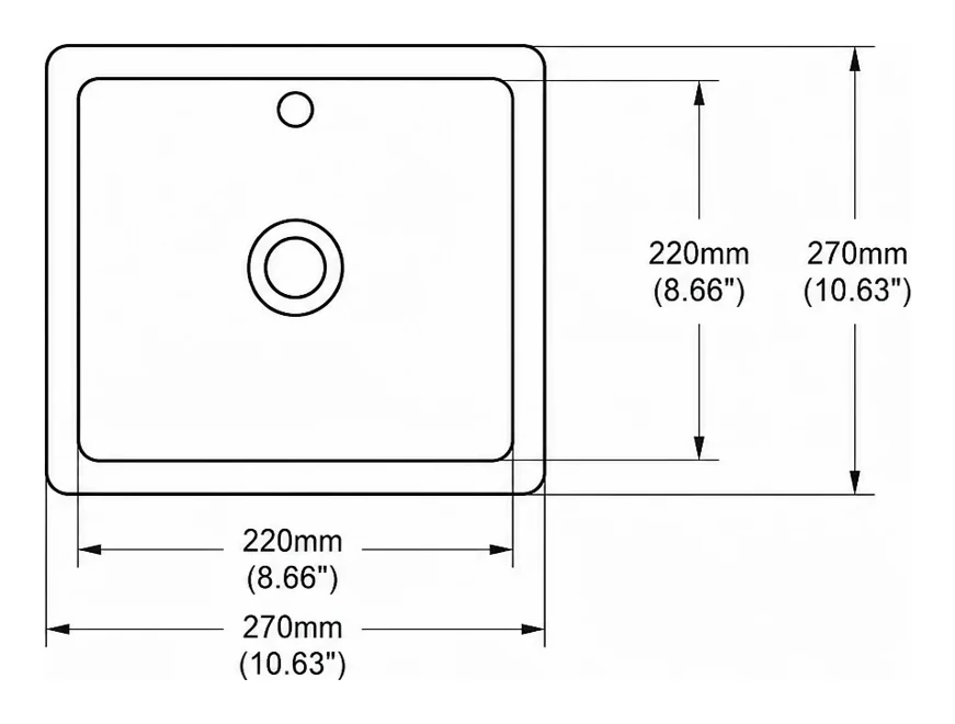 UB0610-1 plan view — dimensions in mm and inches