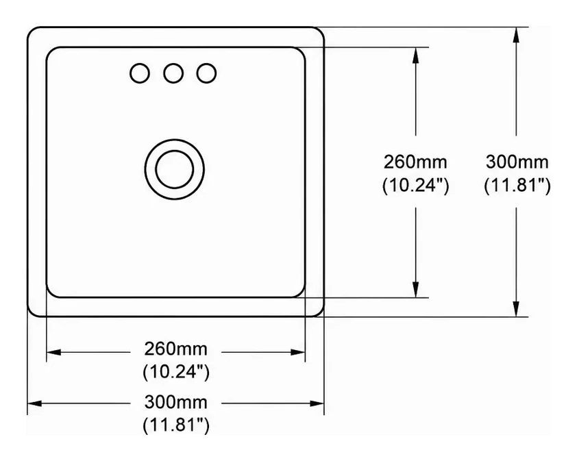 UB0612 plan view — dimensions in mm and inches
