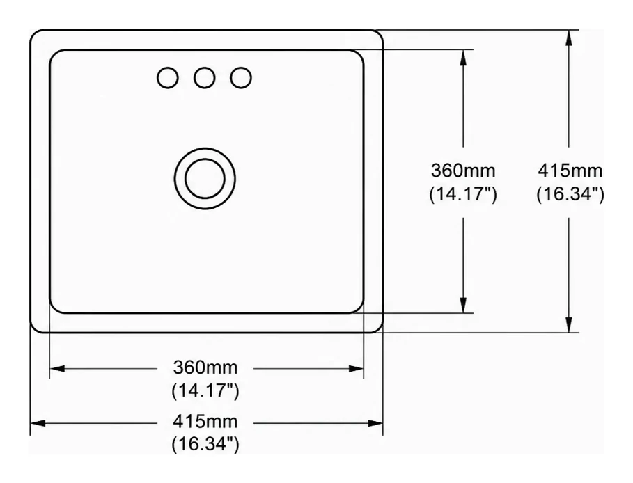 UB0616 plan view — dimensions in mm and inches
