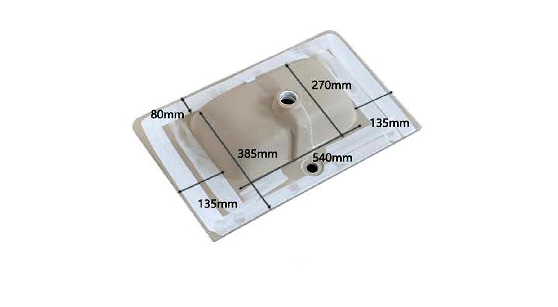 VB203 back view — dimensions in mm and inches