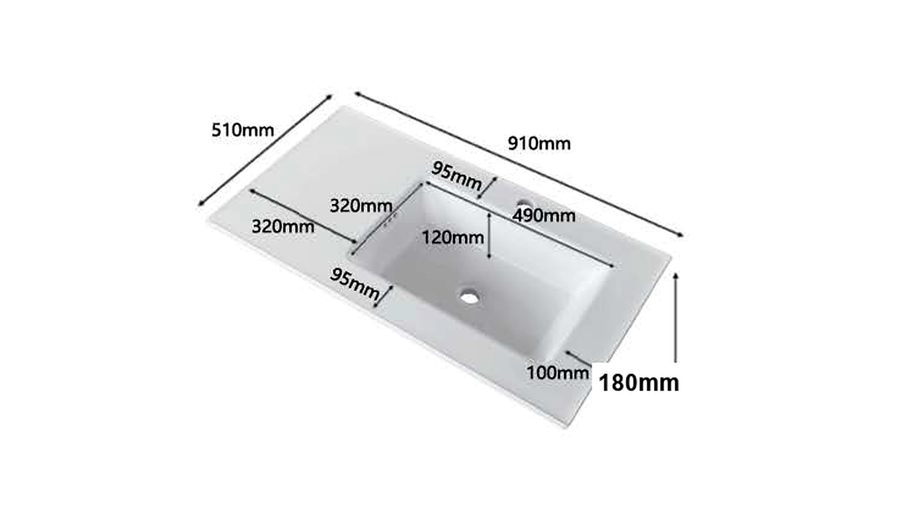 VB302 right-basin option — dimensions in mm and inches